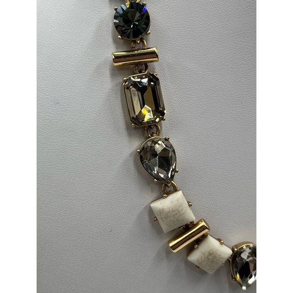 J. Crew Factory Natural Stone Rhinestone Parade Gold Tone Necklace - Picture 4 of 16